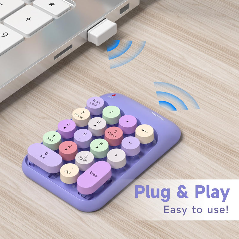 [AUSTRALIA] - MOFII Wireless Number Pads - Purple Numeric Keypad 18 Keys USB 2.4G Round Keycap Colorful Extensions Keypads, Financial Accounting Portable Numpad 10 Key for Laptop/PC/Notebook/Surface Pro 