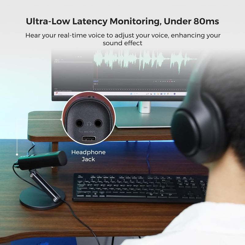 NearStream USB Condenser Microphone for PC, Camera, Podcast Microphone with Desk Stand for Record, Stream, 8 Mic Array/Noise Canceling/3 Polar Patterns/Monitoring/Volume Control, Studio Mic AM10U