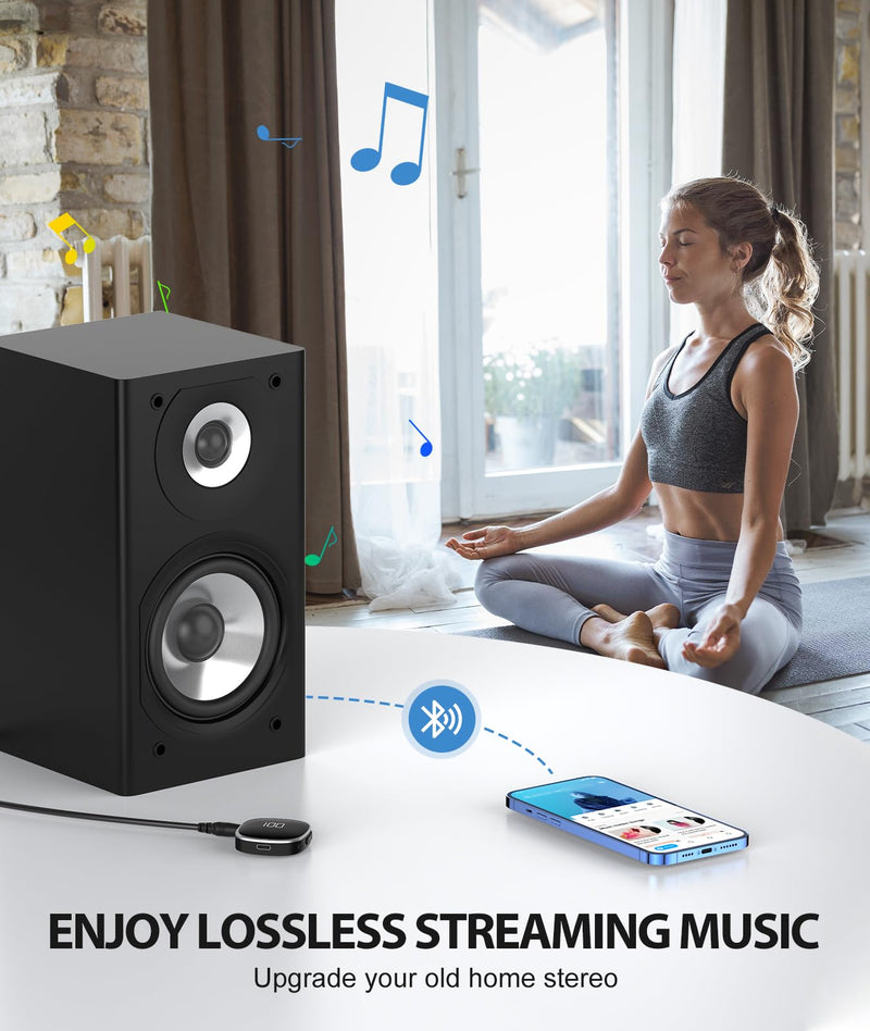 COMSOON AUX Bluetooth Adapter for Car, [LED Screen] Bluetooth 5.3 Receiver for Speaker/Home Stereo/Wired Headphones, 3.5mm Wireless Audio Receiver for Hands-Free Call/Music, Dual Connection