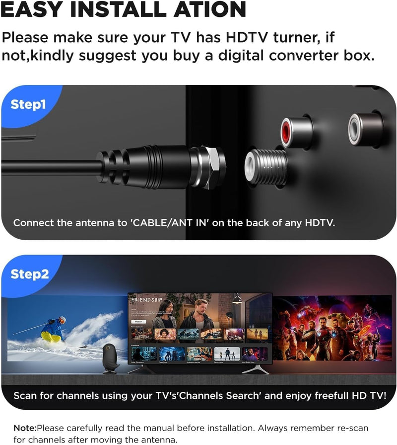 [AUSTRALIA] - Digital TV Antenna Indoor,1200+ Miles Long Range HD Antenna for Smart TV and Older TV's,with Smart Chip Indoor for Local Channels,Supports 4K 1080P HD with Amplifier Signal Booster and 18ft Cable BLACK Compact 
