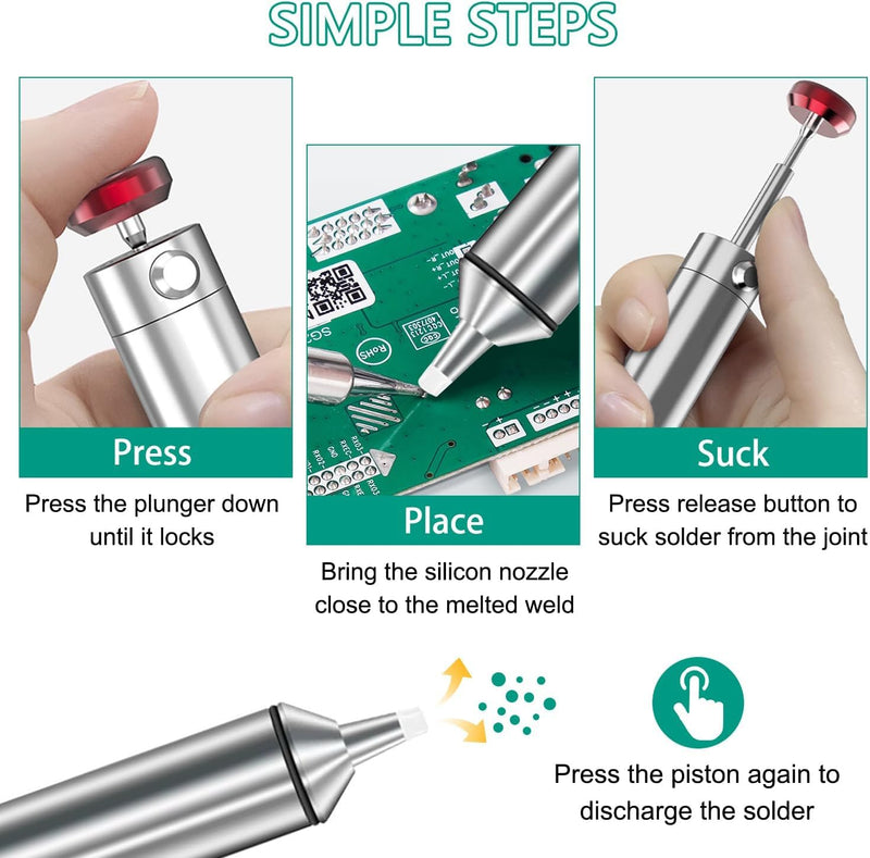 Hsthe Sea All Metal Vacuum Soldering Suction Desoldering Pump, High Suction Power, High Temperature Resistance, Perfect Desoldering Tool for Soldering Removal