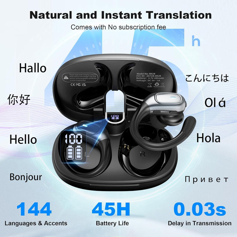 Wireless Earbuds for AI Language Translation Real-Time, Bluetooth Headphones 3-in-1 Translator Ear Buds with 144 Languages & Accents, in Ear Bluetooth 5.4 Earbud for Travel Learning - Black