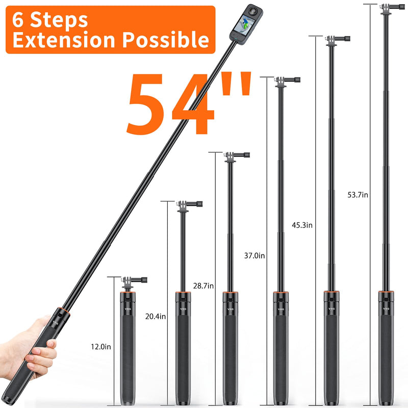 UURig TP21 54inch Telescopic Selfie Stick Long with Tripod, Waterproof Hand Grip, for Insta360 GoPro Hero 10 9 8 7 6 5 4 3 2, Fusion, Max, Session, AKASO, SJCAM, DJI OSMO GoPro A0097