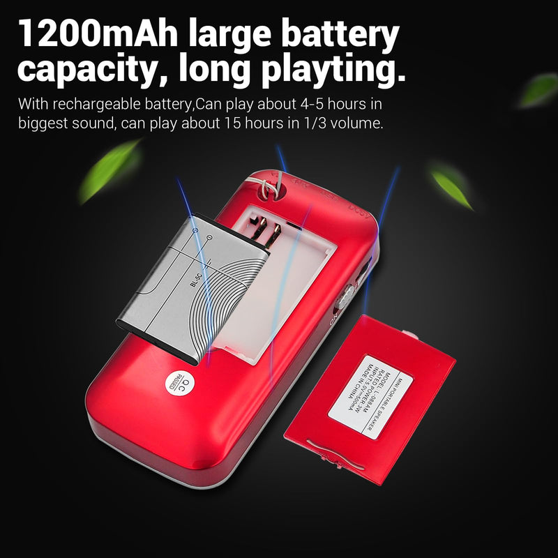 [AUSTRALIA] - Small Radios Portable AM FM:Battery Powered Radio Support USB Flash Disk/Micro SD Card MP3 Playback TF Card Slot Digital Buttons Bass Diaphragm Pocket Radio with Excellent Reception and Sound Quality red 