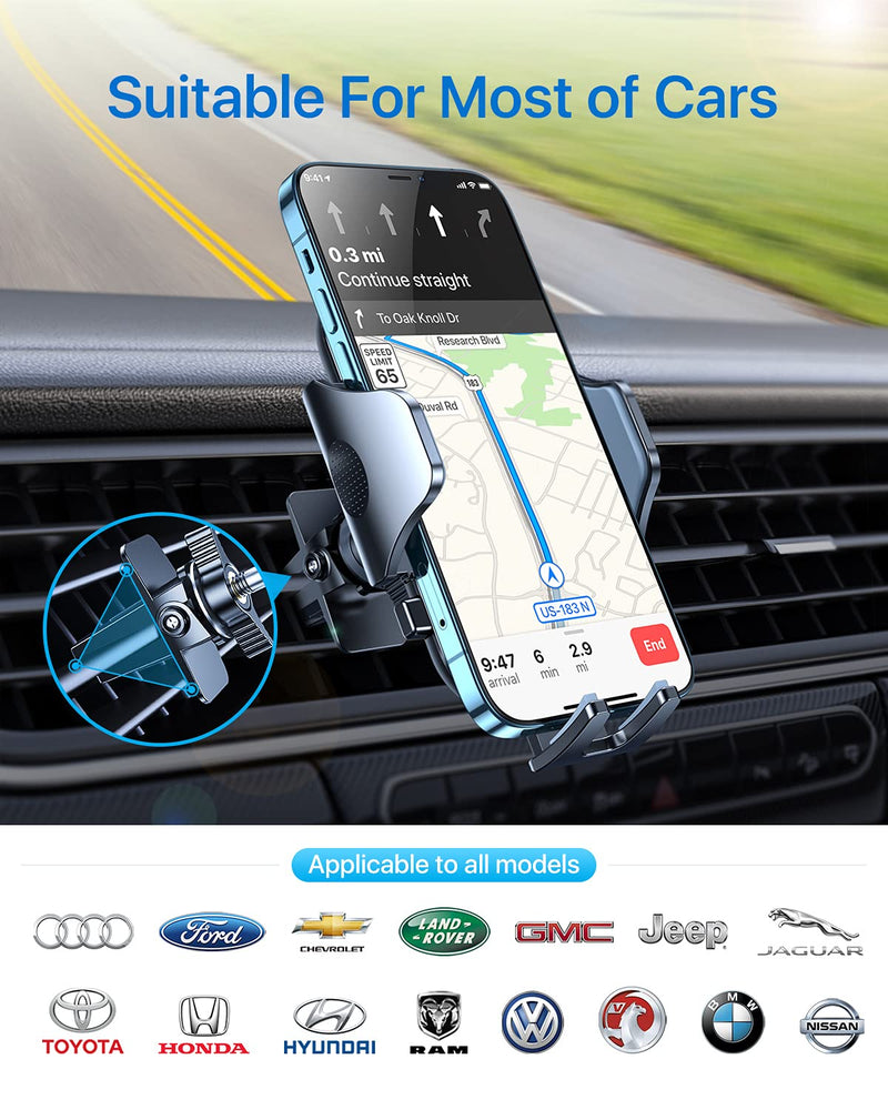 andobil 2026 Upgraded Car Phone Holder Mount for Vent, Military Sturdy Metal Clip Air Vent Phone Holder for Your Car Easy Used Cell Phone Car Mount for iPhone 17 Pro Max 15 14 13 Samsung S26 S25 Black
