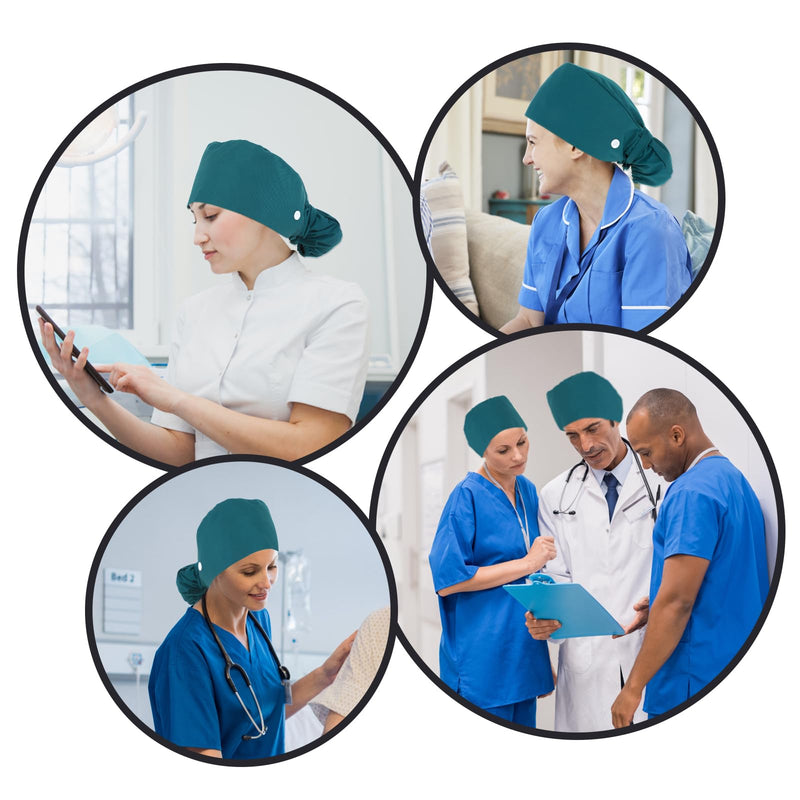 Surgical Cap Fabric Green Cotton Scrub Hat Surgical Hat Nurse Hat Surgical Caps Adjustable Work Hat with Button Sweatband Ponytail Pocket Hat Lace-up Hat for Women