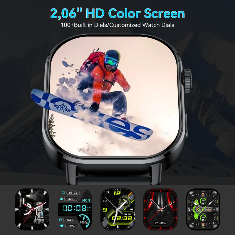 Smart Watch for Men GPS, 2.06"HD AMOLED Military Multisport Fitness Tracker with Bluetooth Call/Compass/Barometer/Altitude 5ATM Water-Resistance Heart Rate/Sleep Monitor, Outdoor for Android iOS Black