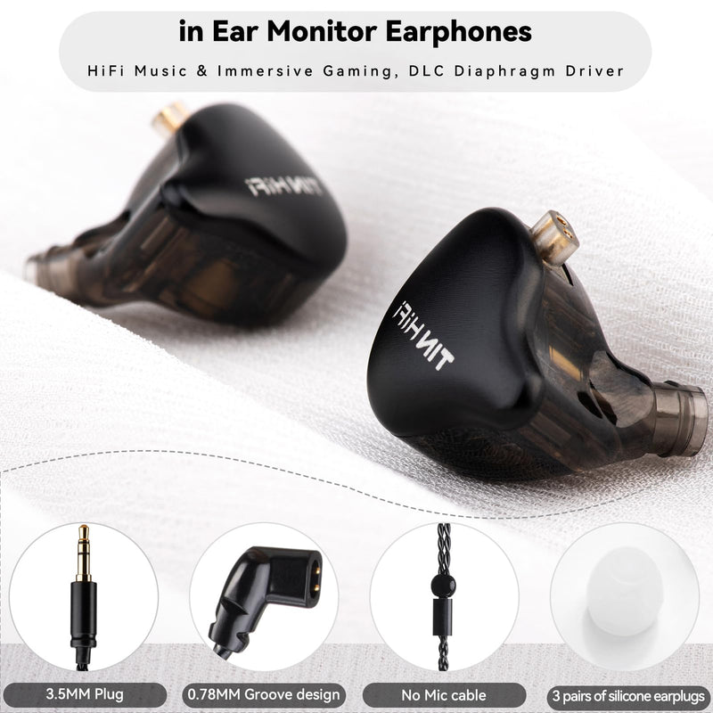 TINHIFI C1 10mm DLC Dynamic Driver IEM - HiFi Wired Earphones, Dual Magnetic Circuit, Deep Bass, Wide Soundstage, Detachable Cable, 3.5mm (Black) C1 3.5MM 2Pin No Mic Black