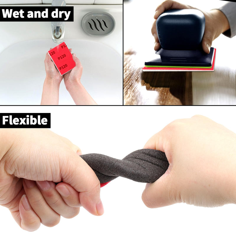 TXXATX 27 Pieces Sanding Sponge 180-3000 Grits Sponge Sanding Pads Wet and Dry Blocks Sandpapers Flexible Pads Washable and Reusable for Drywall Wood Furniture Metal Polishing Painting Auto Repair Mix Grits