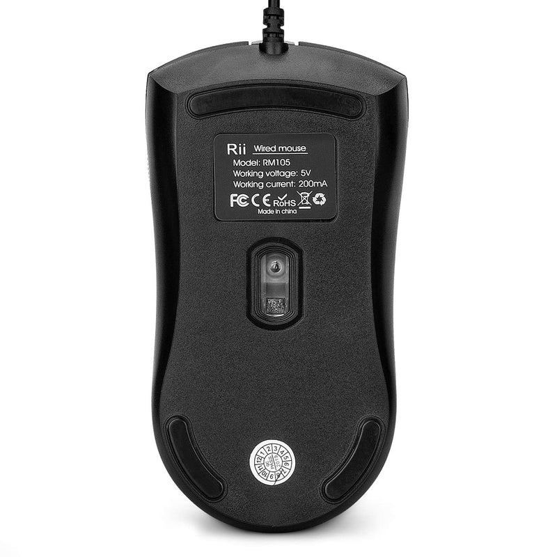 Rii RM105 Wired Mouse,Computer Mouse with Colorful RGB Backlit,2400 DPI Levels,Comfortable Grip Ergonomic Optical ,USB Wired Mice Support Windows PC, Laptop,Desktop,Notebook,Chromebook (1 Pack)