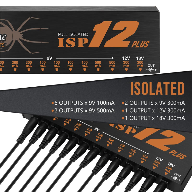 Guitar Isolated Pedal Power Supply 12 DC Outputs Fully Isolated for 9V/12V/18V Effect Pedal ISP12-Plus