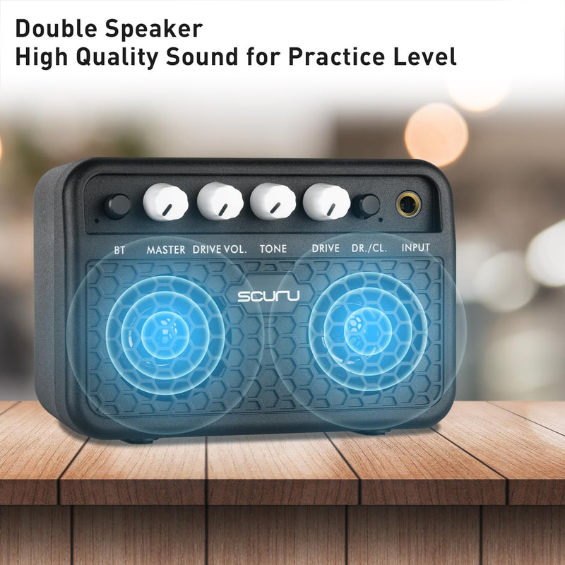 Caline Guitar Mini Amp, 5W Rechargeable Bluetooth Guitar Amplifer Combo for Desktop Practice, Dual Channel,with Headphone Jack, Black