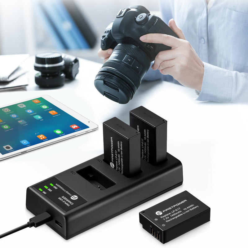 [AUSTRALIA] - FirstPower LP-E17 Battery 3-Pack and Triple Slot Charger for Canon EOS R50 R100 R10 R8 RP, Powershot V1, Rebel T8i T7i T6i T6s, SL2 SL3, EOS M3 M5 M6, M6 Mark II, 77D 200D 750D 760D 800D 8000D Camera 