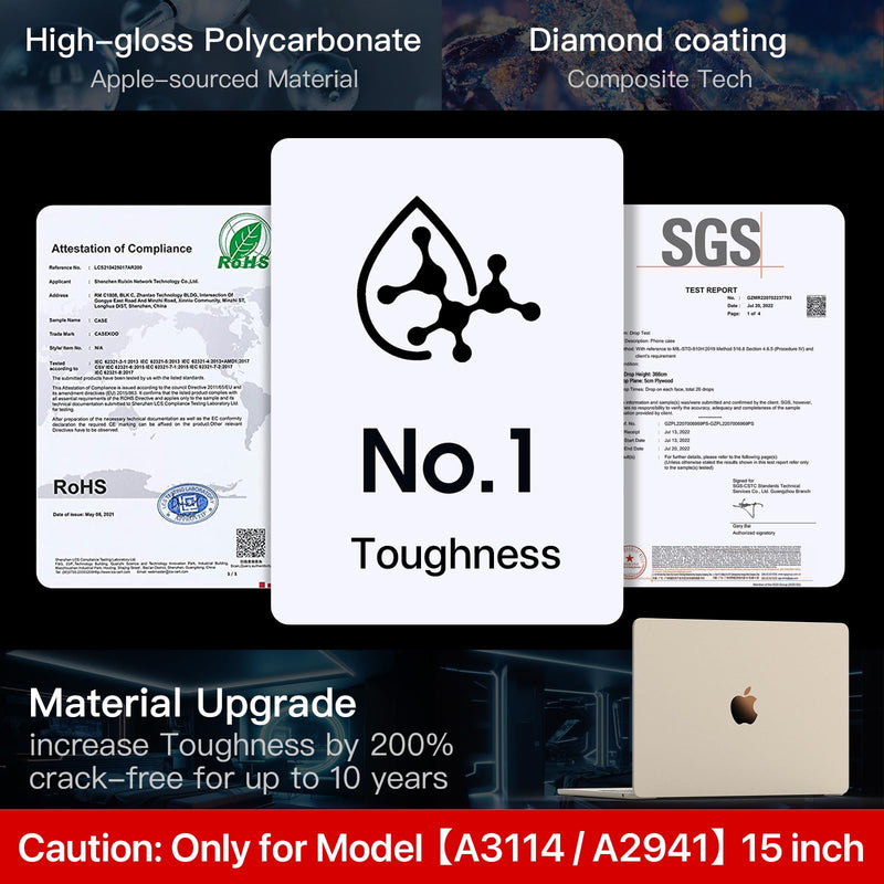 for MacBook Air 15 inch Case M3 M2 2024 2023 New [100% Match Official Color] [Ultra Thin Armor] Hard Shell + Translucent Keyboard Cover for Laptop Model A3114 A2941 - Starlight Clear