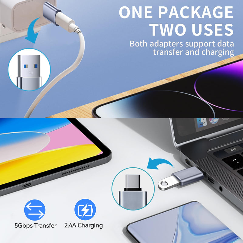 [AUSTRALIA] - USB to USB C Adapter 4 Pack, 2*Type C Female to A Male Charger Converter & 2*USB C Male to USB 3.0 Female for Apple Watch iPhone 15 Pro Max 14 13 12,AirPods Ultra 8 9 Samsung, OTG Adapt USB to USB C 