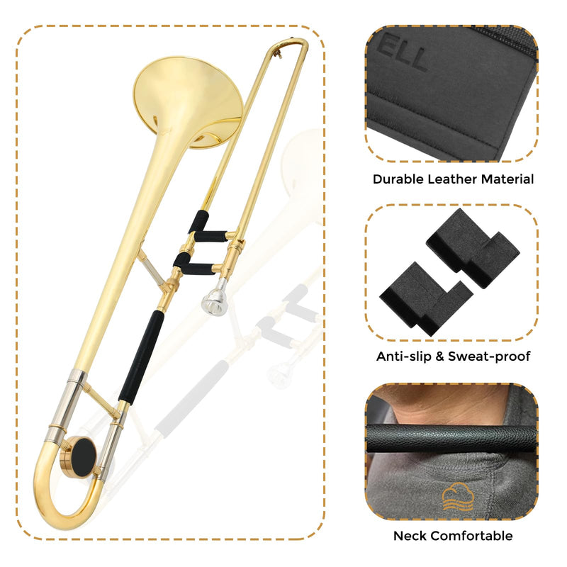 ROWELL Trombone Guard Set Trombone Leather Hand Guard and Neck Guard 6.85 inch Trombone Neck Guard Pad,2 Pcs Trombone Finger Guard for Alto Trombone Thickened Non-slip Trombone Guard Set for Beginner