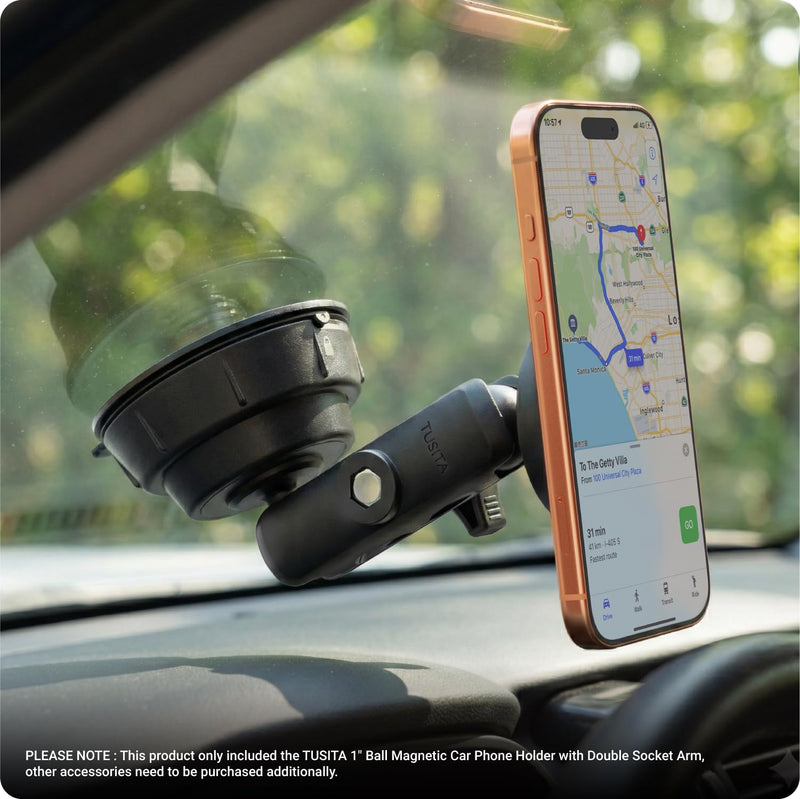 TUSITA 1" Ball Magnetic Car Phone Holder with Double Socket Arm Compatible with iPhone Magsafe, for Ram Mount B Size Base