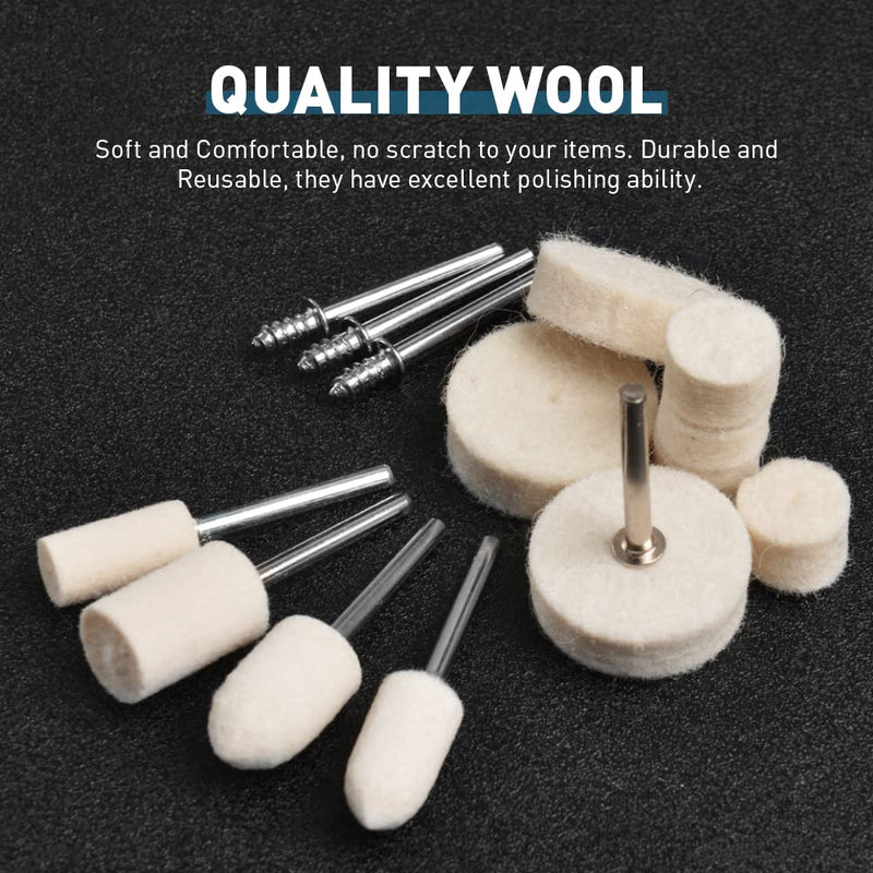 Wool Felt Polishing Buffing Wheel for Dremel Rotary Tool, 80Pcs Wool Polishing Pad Wheel Set for Rotary Tool Accessories with 1/8" Shank for Metal Glass Polishing Kit