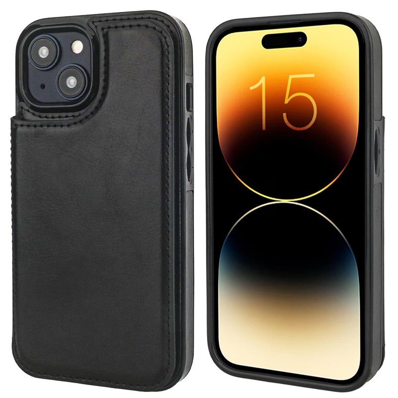 Compatible with iPhone 15 Wallet Case with Card Holder, PU Leather Kickstand Card Slots Case, Double Magnetic Clasp and Durable Shockproof Cover 6.1 Inch (Black) Black