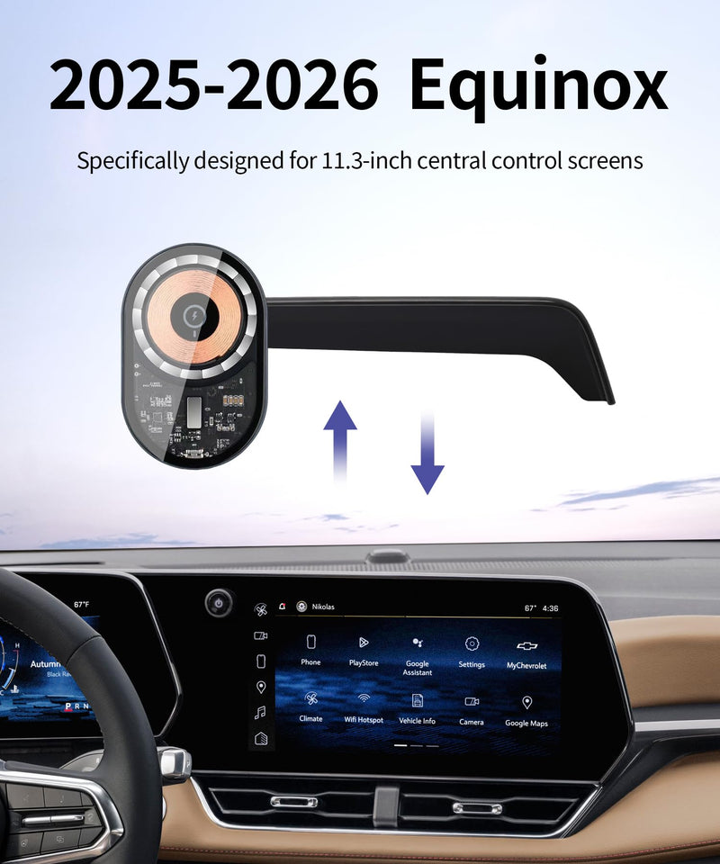15W Wireless Charger Car Phone Holder for Chevrolet Equinox 2025-2026 | 11.3"Screen Magsafe Accessories Fast Charging Magnetic Cell Phone Holder Clip Compatible with iPhone Android, 3D Fit Bracket 11.3-inch for 2025 2026 Equinox