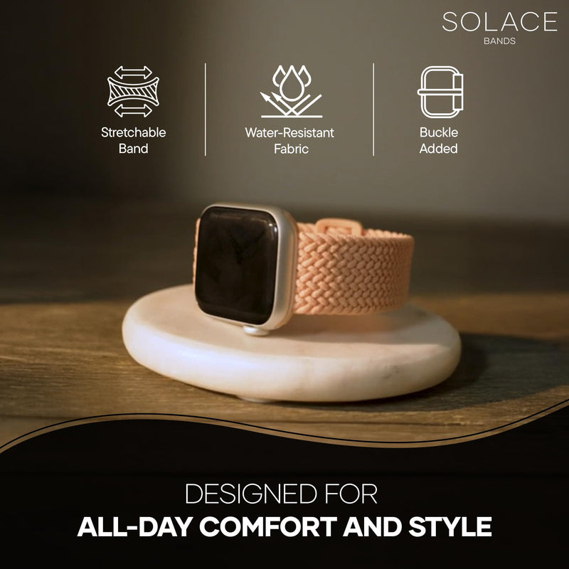 Solace Bands Imperium Adapt Wide Adjustable Nylon Braided Watch Band - Compatible with All Apple Watches - Solace Apple Watch Bands for Women & Men - Smart Watches Band Series 11-1, Ultra, SE Sand 38/40/41/42MM Regular