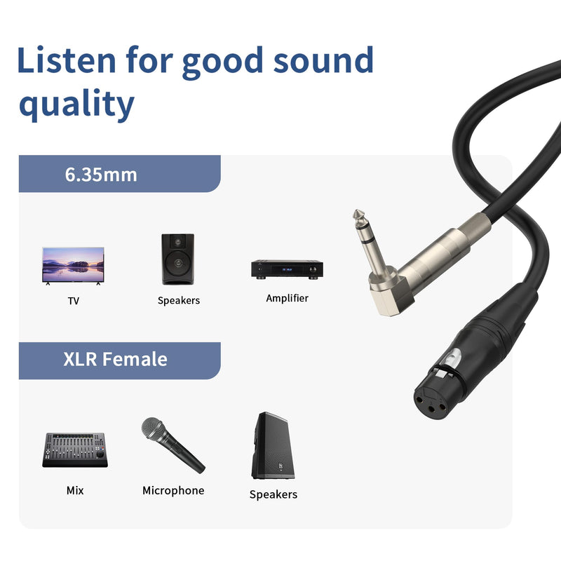[AUSTRALIA] - Right Angle 6.35mm TRS to XLR Female，（1.5FT 2Pack） Right Angle 1/4" TRS to XLR 3Pin Female,for Speakers, Stage, DJ and More Right Angle 6.35mm TRS to XLR Female 