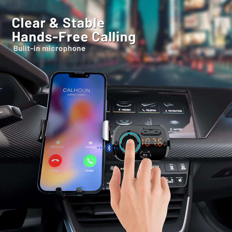 Bluetooth FM Transmitter for Car, Wireless Radio Adapter Car Music Player Receiver with Bluetooth FM Frequency Support Hands Free Call,Charger Dual USB Port,TF Card/AUX BC49BQ