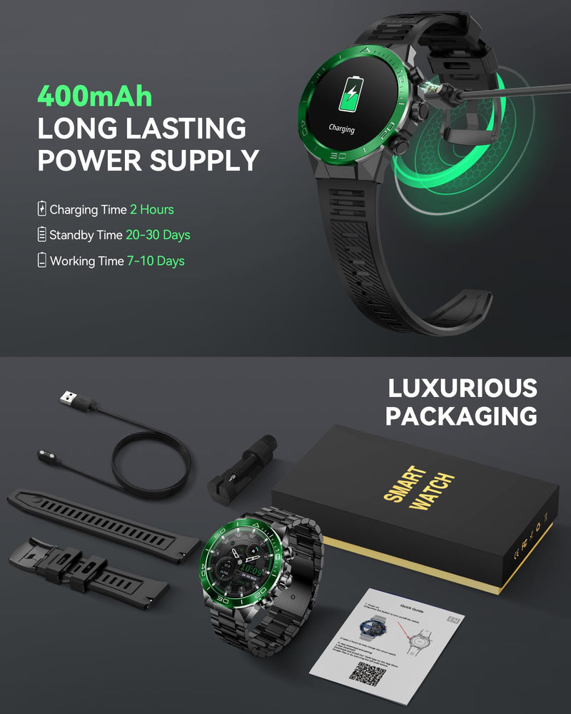 SOUYIE Men's Luxury Smart Watch - 1.43" AMOLED Display Smartwatch with HD Bluetooth Calling, 400mAh 30-Day Battery, 100+ Sports Modes, Health Monitor with Metal/Silicone Straps for Android iPhone