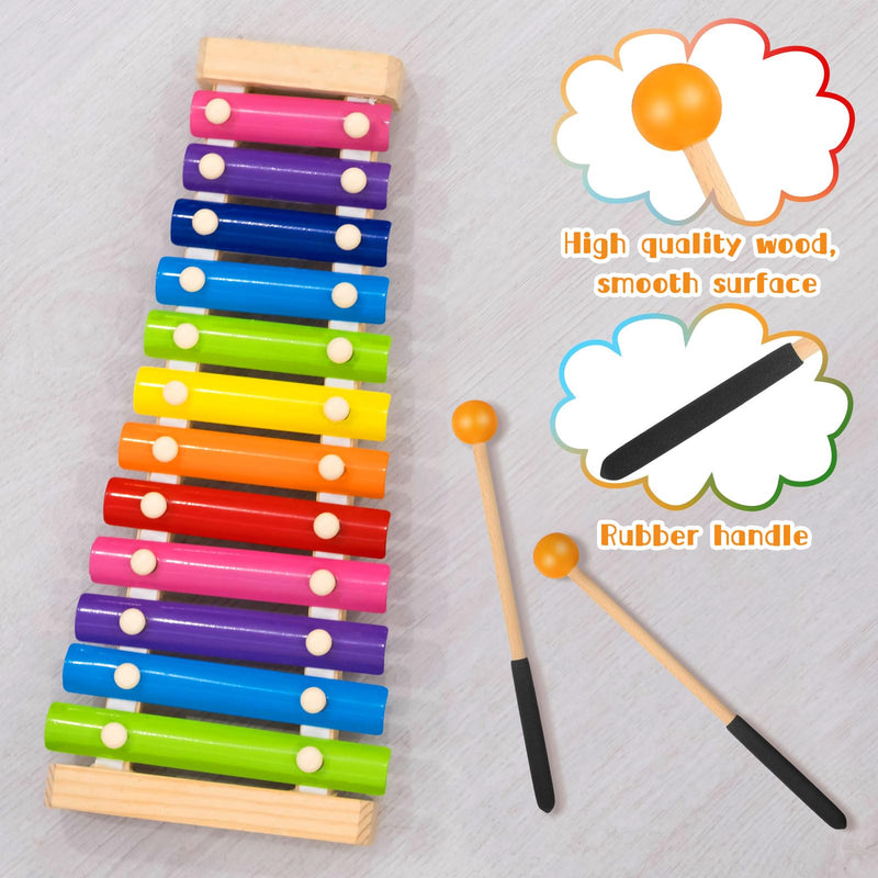 12 Pcs Xylophone Mallets 9.06 Inch Wood Drum Mallets with Rubber Handle Xylophone Sticks for Glockenspiel Marimbas Tongue Drum Xylophones Woodblock