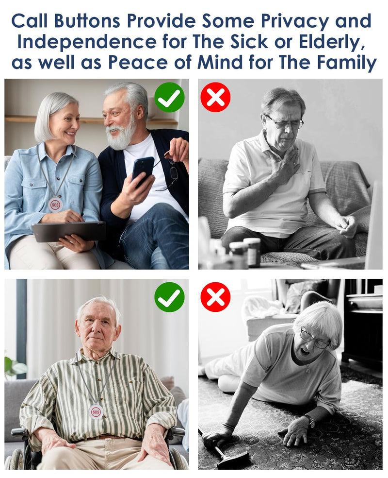 Caregiver Pager Wireless Call Button Smart WiFi Nurse Emergency Alert System 330 Feet Life Alert Button for Elderly/Patient/Disabled/Home(2.4GHz Wi-Fi Only) 1 receiver + 2 SOS button