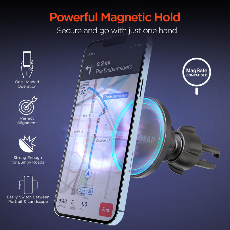 HyperGear Mag Grip Magnetic Phone Holder for Car - 3 in 1 Car Phone Mount Kit for Vent, Dashboard and Windshield, Compatible with iPhone and Android