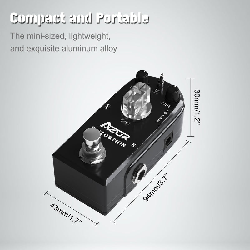 AZOR Distortion Guitar Effect Pedal 3 Modes Natural, Tight, Classic for Electric Guitar True Bypass AP-302 Black Distortion