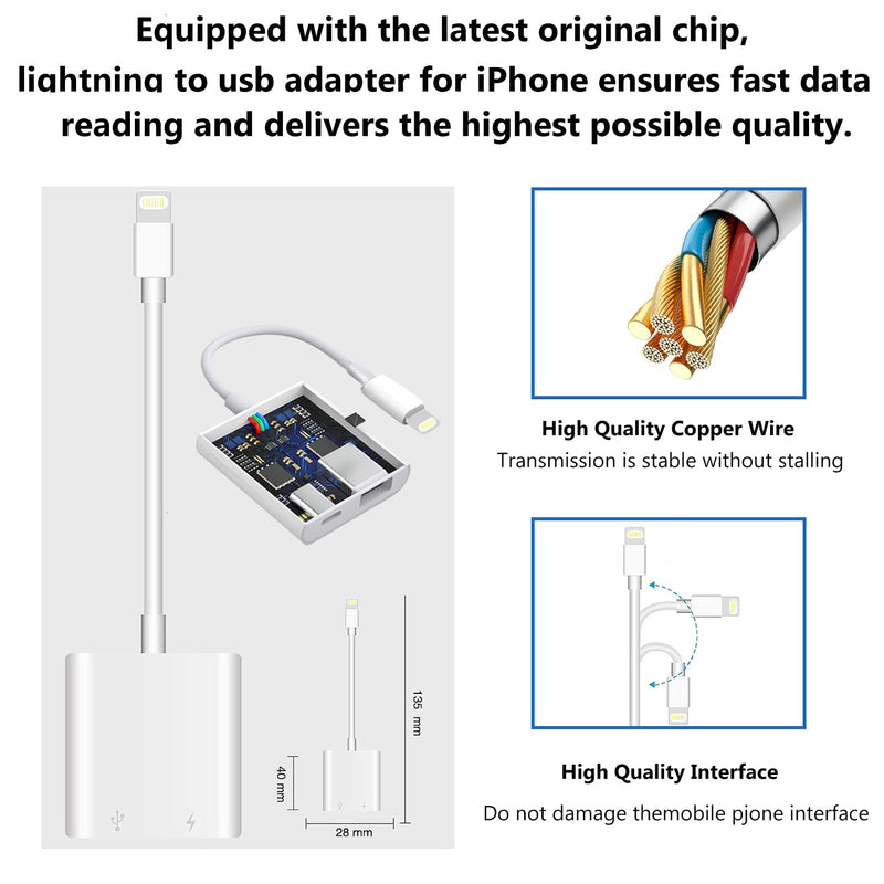Lightning to USB Camera Adapter for iPhone with Charging Port USB 3.0 Female OTG Cable for iPad to Connect Card Reader USB Flash Drive U Disk Keyboard Mouse Hubs Midi