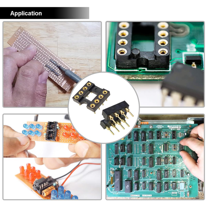Youmile 30pcs DIP-8 IC Round Sockets, 2.54mm Pitch 8 Pin IC Socket Adapter Solder Connector Gold Plated Not Easy to Break with Tin Pin for DIY Electronics Experiment