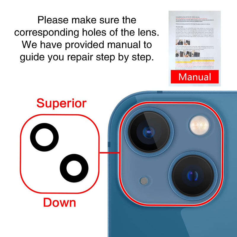 ASDAWN Back Rear Camera Lens Glass Replacement for iPhone 13 6.1 inch and 13 Mini 5.4 inch with Pre-Installed Adhesive, Back Lens Glass with Installation Manual + Repair Tool Set