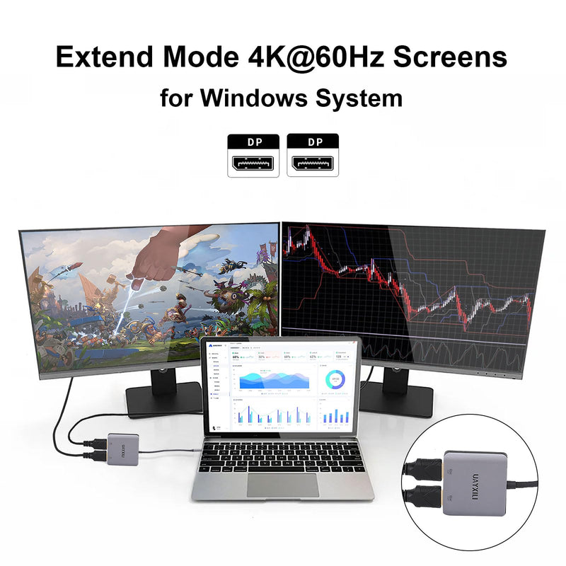 DisplayPort to Dual DP Adapter 8K@60Hz, DP Splitter 1 in 2 Out Extended Display MST for Dual Monitors, Compatible with PC, Graphic Card, NVIDIA, AMD DP to dual DP adapter 8K DP to dual DP splitter 8K