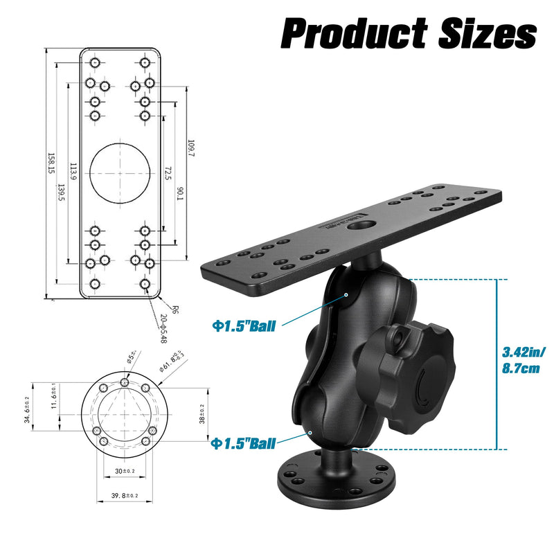 Anti-Theft Aluminum Fish Finder Mount with Lock Knob, 3.42'' Short Arm Marine Electronic Mount,Saltwater Resistant Aluminum Bracket Compatible with Garmin, Lowrance, Humminbird and More Anti-Theft-Small Sized