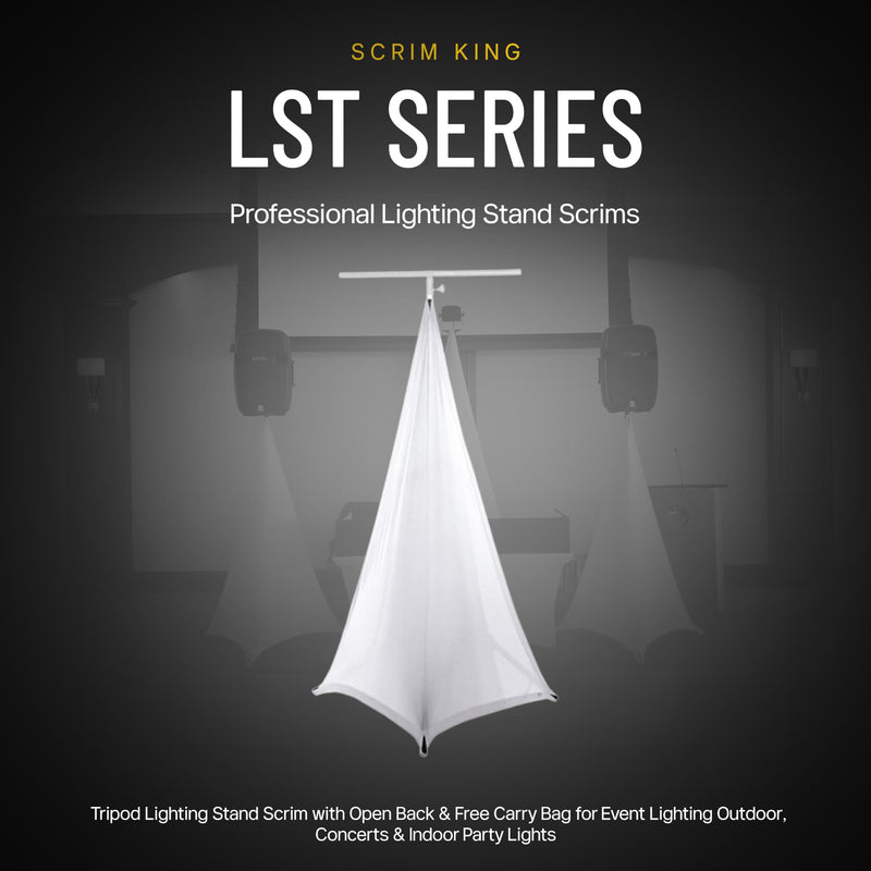 Tripod Lighting Stand Scrim with Open Back & Free Carry Bag for Event Lighting Outdoor, Concerts & Indoor Party Lights - Two-Sided, Heavy Duty, Flame Retardant & Wrinkle Free - White