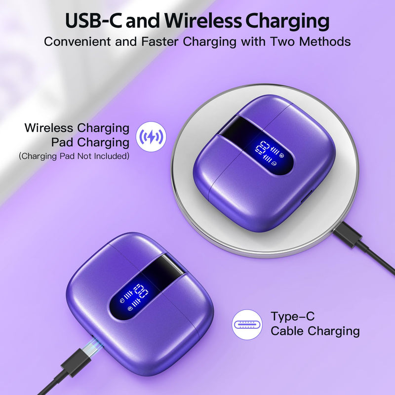TAGRY 2 Sets X08 Sunset Pink and Phantom Purple Bluetooth Headphones True Wireless Earbuds 60H Playback Ear Buds with Wireless Charging Case in-Ear Earbuds with Mic