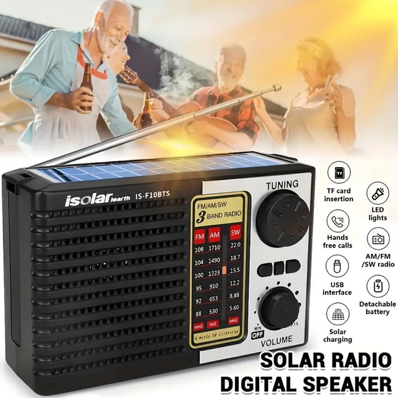 [AUSTRALIA] - Portable Solar Radio, AM/FM/SW Bands, Digital Speaker with Strong Reception, LED Lights, USB Charging, Detachable Battery for Camping and Mountaineering Outdoor Camping Jogging 