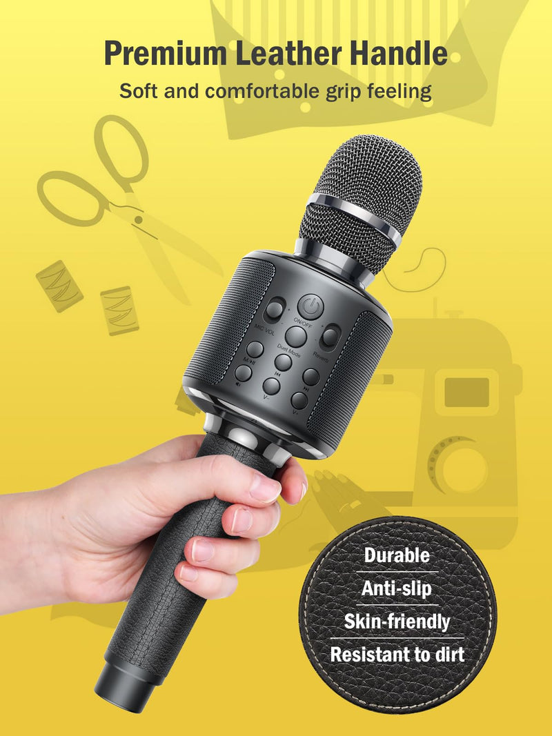 Wireless Bluetooth Karaoke Microphone, Built-in Loud Speaker for 10H Playback, Add Reverb/Duet Mode/Earbuds Monitoring, Portable Karaoke Machine for Entertainment & Singing Practice (Gray) Gray