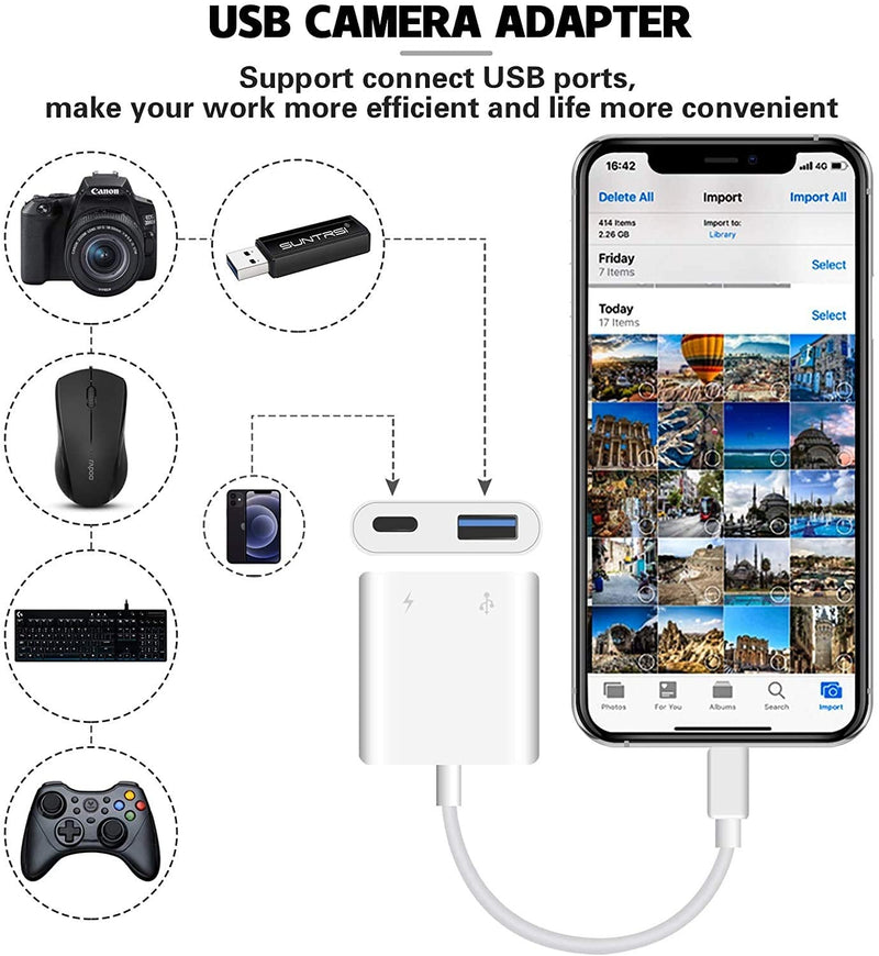 [Apple MFi Certified] Lightning to USB OTG Adapter for iPhone, USB Camera Adapter with Fast Charging Port Compatible with iPhone/iPad/Card Reader/USB Flash Drive/Keyboard/Mouse, Portable USB Adapter