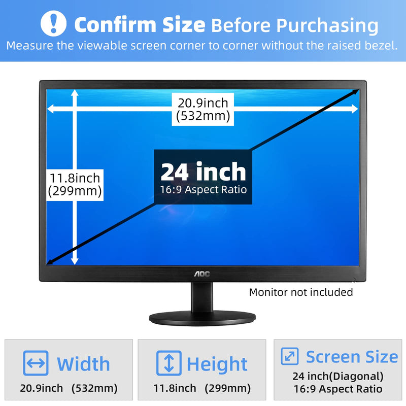 Computer Privacy Screen Filter 24 inches for 16:9 Aspect Widescreen Computer Monitor – Removable Anti Glare Blue Light Privacy Filter, Anti-Scratch Screen Protective Film, Computer Screen Privacy Shield 24 in 24'' Privacy Screen (16:9)