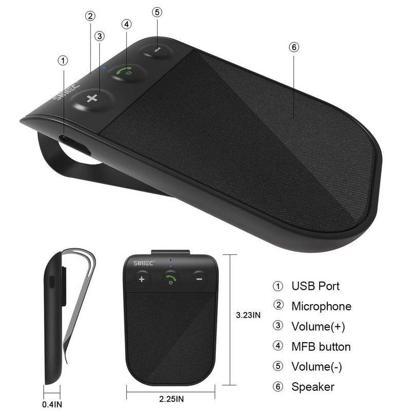 Bluetooth Speaker for Car Handsfree Talking, Cell Phone, Auto Power On Off | Hands Free Bluetooth Car Speaker Phone Kit with Visor Clip, Support Siri Voice Assistant