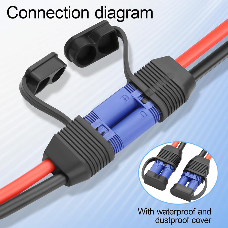 EC5 Connector Cable Pair,EC5 Male Female Banana Plug Adapter | with 10AWG Silicone Wire, 50A 24V Gold-Plated for RC Car Battery,Emergency Start,1 Pair,50CM