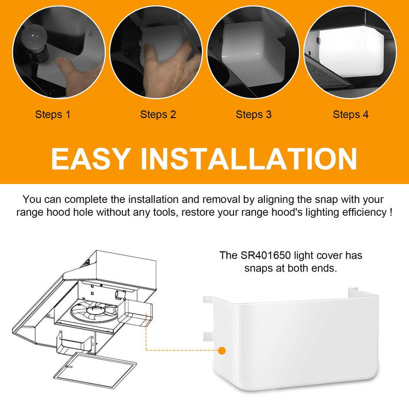 SR401650 Range Hood Light Lens Cover for Broan Range Hood QL1, NS6, NS6530WW, QL130WW, Replace Part R401650, 1472455, AP5613955 Light Cover Lense, 1 Pcs