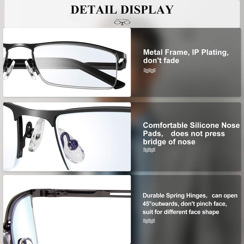 Reading Glasses for Men, 1.5 Blue Light Blocking Reading Glasses Metal Readers 3 Pack(gun/Black/Brown) 1.5 x