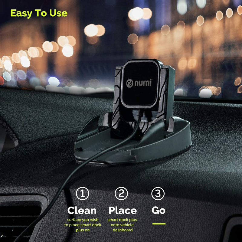 Wireless Charging Smart Dock Plus - Wireless Car Charger and Phone Holder for Car - Qi Wireless Charger Sticks to All Automotive Dashboards – The Ultimate Car Phone Mount (Black)