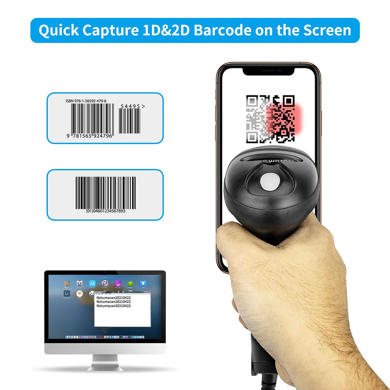 Handheld USB QR Barcode Scanner Reader for Computers, NetumScan Handheld Wired Automatic 1D 2D Image Bar Code Scanners for Mobile Payment, Store, Supermarket, Warehouse NSL5