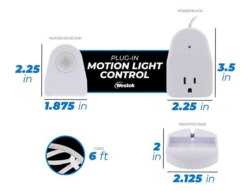[AUSTRALIA] - Westek Plug In Motion Sensor Outlet Light Control, 2 Pack - Indoor Motion Sensor Device Activates Lights When Motion is Detected - Ideal for Dark Hallways - 25ft Range, 6 Foot Cord (MLC12BC-4) 